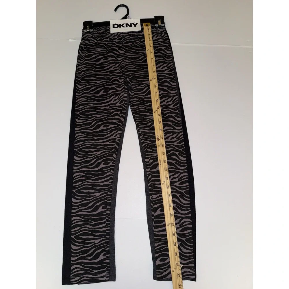 DKNY Girls 3-Pack Leggings 10-12 Black Gray Purple Zebra Stretch Pants Comfy NWT